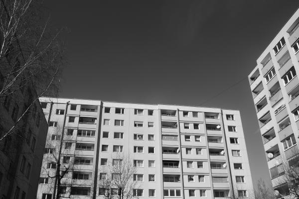 Black and white image of residential building block